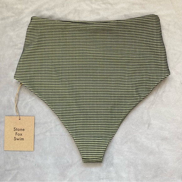 New Stone Fox Swim Senna Bikini Bottoms Sage Grid - Picture 2 of 12